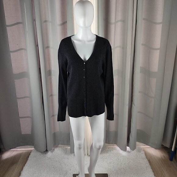 Merona Womens Dark Gray To Black Metallic Button Up Long Sleeve Sweater Size XL - Picture 1 of 10